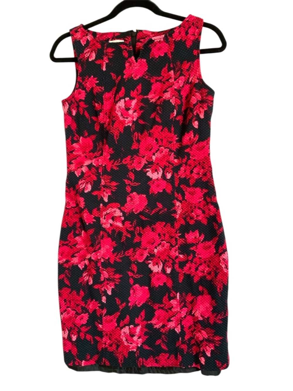 Talbots Black Midi Dress with Red Floral Print